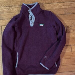 L.L. Bean Purple Fleece Snap-Placket Pullover with Gray Trim